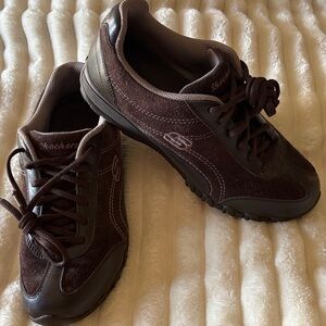 Skechers Brown Suede and Leather-Trim Lace-Up Sneakers